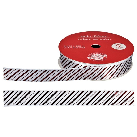 Crafter's Square 5/8" x 3 yds Christmas Metallic Satin Ribbon - Wgite/Red R040 - Picture 1 of 1